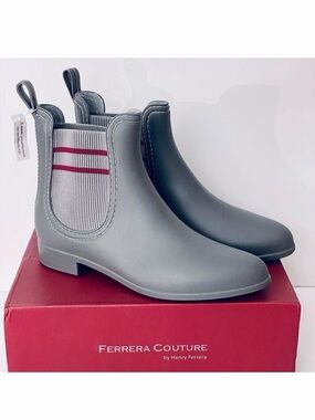 NWT Ferrera Couture 10 by Henry Ferrera Clarity Grey Rain Booties Boots elastic